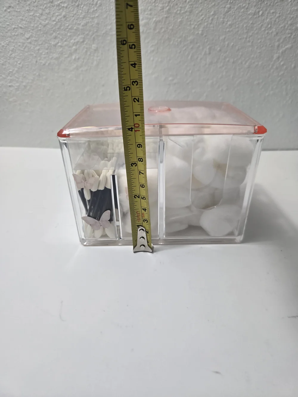 Clear Acrylic Cosmetic Organizer with Pink Lid  Multi-Compartment Storage Plasti